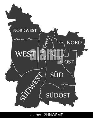 Erlangen Stadtplan Deutschland DE beschriftet schwarze Illustration Stockfoto