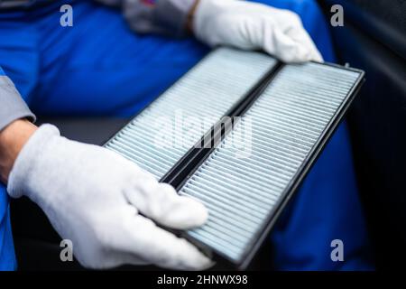 Neuer Clean Car Filter. Frischluft Des Fahrzeugs. Fahrzeugwartung Stockfoto