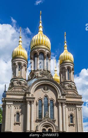 Berühmte russisch-orthodoxe Kirche auf dem Neroberg in Wiesbaden, Deutschland Stockfoto