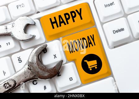 Handschrift Text Happy Monday, Internet-Konzept sagen, dass die Person, um ihm große neue Woche wünschen interessante Online-Themen schreiben, Eingabe von Office Stockfoto