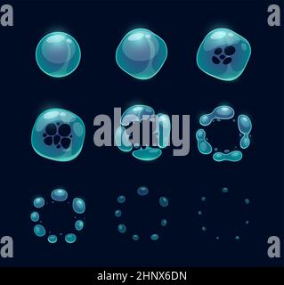 Seifenblase Burst Effekt animierte Sprite, transparente Blase Explosion. Vektor-Animation für Spiel Storyboard von Cartoon Wasserkugel Explosion mit sp Stock Vektor
