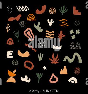 Kollektion „Abstract Shapes“. Set von handgezeichneten verschiedenen geometrischen Objekten und Doodle-Elemente. Vektor-Illustration im trendigen Boho-Stil Stock Vektor