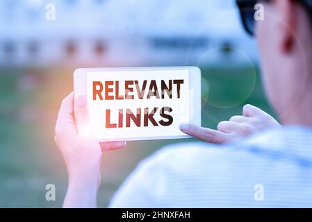 Textüberschrift mit relevanten Links, Geschäftsansatz wichtige Websites zu einem bestimmten Thema verbundene Funktionen für sprach- und Videoanrufe Con Stockfoto