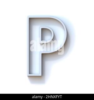 Graue extrudierte umrissene Schriftart mit schattiger 3D-Darstellung von Letter P auf weißem Hintergrund Stockfoto