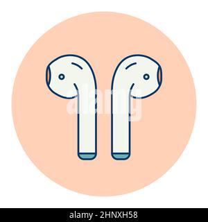 Farbvektorsymbol für kabellose AirPods-Kopfhörer. Musikschild. Graph-Symbol für Musik und Sound Website und Apps Design, Logo, App, UI Stockfoto