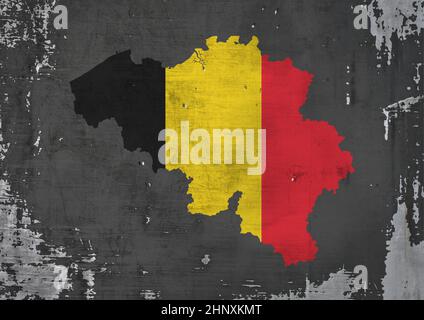 belgische minimalistische Karte mit der Nationalflagge. Lebendige Farben und moderne Grafiken im Retro-Stil. Poster für Print, Katalog und Marketing Stockfoto