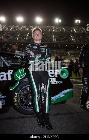 In den USA. 17th. Februar 2022. 17. Februar 2022: Der Fahrer der NASACR Cup Series, Justin Haley (31), wartet auf das Bluegreen Vacations Duel #1 auf dem Daona International Speedway in Daona, FL. Jonathan Huff/CSM. Quelle: Cal Sport Media/Alamy Live News Stockfoto