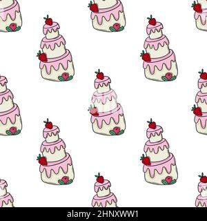 Happy Birthday Kuchen Doodle schwarz Umriss nahtlose Muster Stock Vektor
