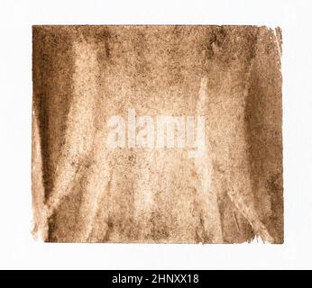 Beispiel für Aquarellmaltechnik handgezeichnet in Sepia-Farbe auf strukturiertem weißem Papier in Nahaufnahme - fächergebürstete Mitte von gesättigtem, wasserfarbigem sur Stockfoto