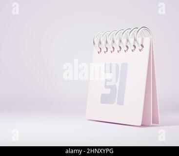 Desktop-Kalender gegen mit dem letzten Tag Jahr Nummer 31, Rosa stehenden Monat gefüttert Frühling Schreibtisch Kalender und Datum auf rosa Hintergrund, Design-Element für Stockfoto