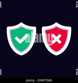 Schilde x und Markierungsvektordarstellung prüfen Stock Vektor