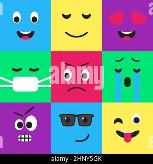 Set im flachen Emoji-Design mit nahtlosem Muster. Stock Vektor