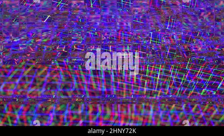 Glitch, Pixelrauschen auf dem Bildschirm, computergeneriert. Schlechtes Signal. Videoschaden. 3d-Rendering eines digitalen Hintergrunds Stockfoto