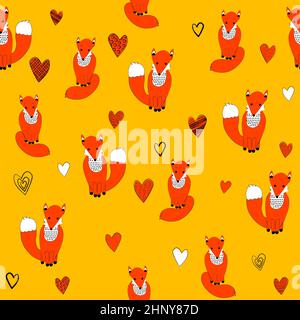 Bunte nahtlose Muster mit handgezeichneten Cartoon Füchse Stockfoto