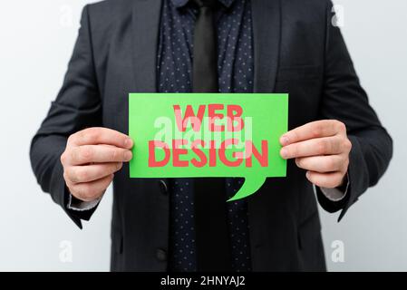 Schreiben Anzeigen von Text Web Design, Word geschrieben auf Website-Entwicklung Entwerfen und Prozess der Erstellung von Websites Präsentation neuer Pläne und Ideen Demo Stockfoto