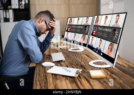 Videokonferenz Langsame Internetverbindung. Schlechtes Signalproblem Stockfoto