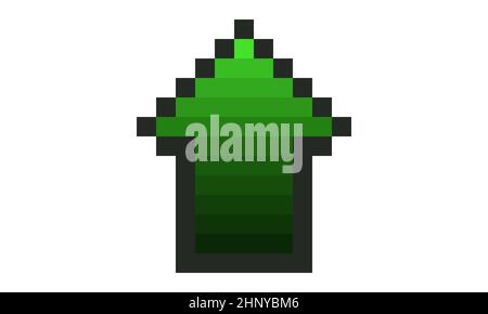 Ein grüner Pfeil, Retro Vintage 8-Bit-Stil Videospiel Illustration, zeigt nach oben. Isoliert auf Weiß. Stockfoto