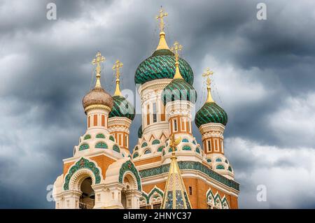Die berühmte St Nicholas orthodoxe Kathedrale, eine der wichtigsten Wahrzeichen von Nizza, Cote d'Azur, Frankreich Stockfoto