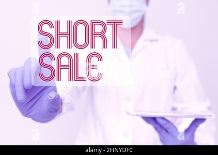 Schreiben Anzeige Text Short Sale, Word Written on Home, die zu einem Preis angeboten wird, der geringer ist als der geschuldete Betrag Demonstration Medical Techology Stockfoto