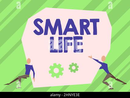 Konzeptdarstellung Smart Life, Wort für Ansatz aus einem Rahmen der Prävention und Lebensstile konzipiert zwei Männer Illustration Versuchen, Extra La zu heben Stockfoto