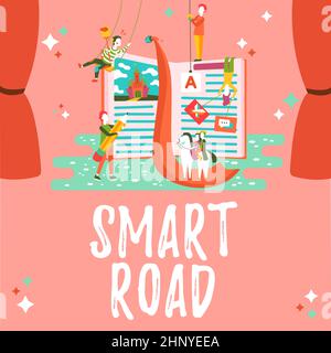 Hand schreiben Zeichen Smart Road, Wort für die Anzahl der verschiedenen Möglichkeiten, Technologien in Straßen Festsetzung Programm-Code, Aktualisierung Application Soof integriert Stockfoto