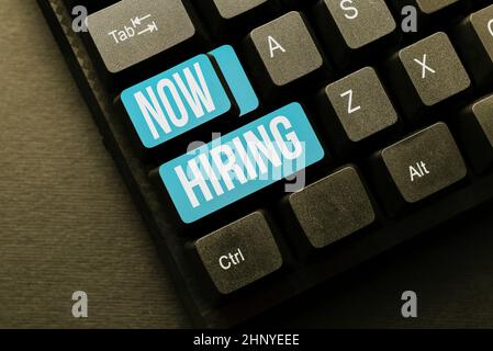 Konzeptionelle Darstellung Now Hiring, Business Overview Finding Evaluating Working Relationship with Future Employees Abstract Office Typing Jobs, Typewritin Stockfoto