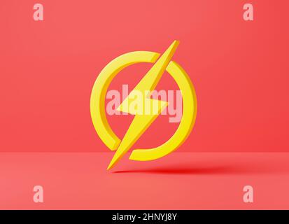 Blitzsymbol, elektrisches Element-Logo im Kreis, Energie- oder Gewittersymbol auf rotem Hintergrund, Blitzsymbol, elektrisches Licht-Netz Stockfoto