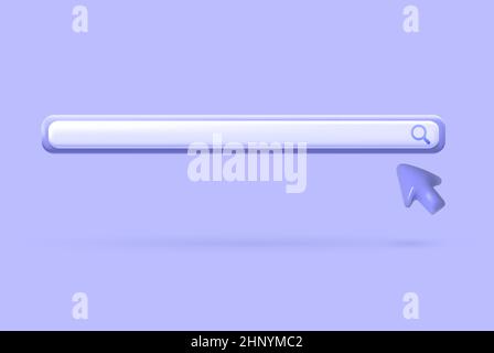 Suchleiste 3D. Realistische leere Browserzeile mit Pfeil für moderne Benutzeroberfläche. Vektorrendering-Designelement. Stock Vektor