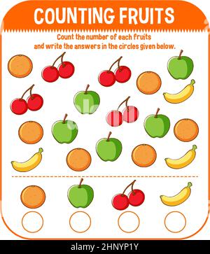 Math Spiel Vorlage mit Zählen Früchte Illustration Stock Vektor