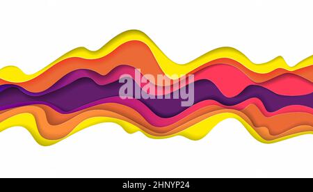 3D abstrakt geschichteten Papier geschnitten Hintergrund mit Wellen flüssigen Formen, Vektor-Illustration. Farbige Bannervorlage aus Papier Stock Vektor
