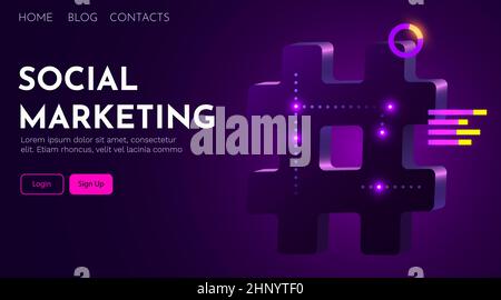 Cyber-Hashtag-Symbol. Social-Media-Marketing-Konzept. Vorlage für Landing-Page Stock Vektor