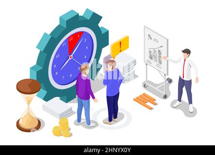 Zeitmanagement- und Geschäftsstrategie-Konzept, Vektor-isometrische Darstellung. Stock Vektor