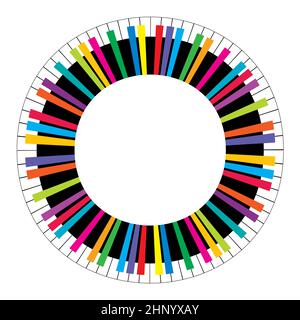 Abstrakte farbige runde Klaviertasten auf weißem Hintergrund Stockfoto
