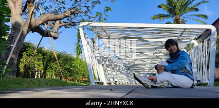 Taipei, Taiwan-Nov 15, 2021: Der Flavor Pavilion der Aborigines befindet sich mitten im Taipei Flower Expo Park-Art Park, Zhongshan District, Taipei C Stockfoto