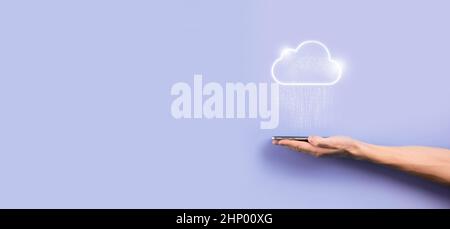 Cloud Computing Konzept, Cloud für Transferdaten, Cloud Computing, Big Data Center, zukünftige Infrastruktur, Digital ai Konzept. Symbol für virtuelles Hosting,ic Stockfoto