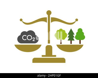 Emissionshandelskonzept. Bilanz der Emissionen von CO2 mit Wiederaufforstung. Emissionsgutschriftvorschriften und -Gesetze. Maßnahmen zur Verhinderung des Klimawandels. Vektor Stock Vektor