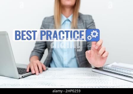 Konzeptionelle Bildunterschrift Best Practice, Business Schaufenster kommerzielle Verfahren, die akzeptiert werden vorgeschrieben, richtig zu sein Geben von Neueinstellungen Unternehmen Einführung Stockfoto