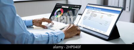 Money Planning Budget Tracker App Auf Laptop Stockfoto