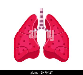 Vektor des Lungensymbols. Es werden die inneren Organe des Menschen gezeigt. Eine Lungenentzündung wirkt sich auf die Lunge aus, das Coronavirus greift die Alveolen an, ein Symbol für Bronchitis. Zeichentrickfilm HE Stock Vektor