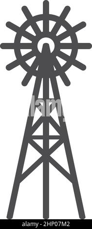 Symbol für die Farm Windmühle. Ranch-Gebäude im Black Line-Stil Stock Vektor