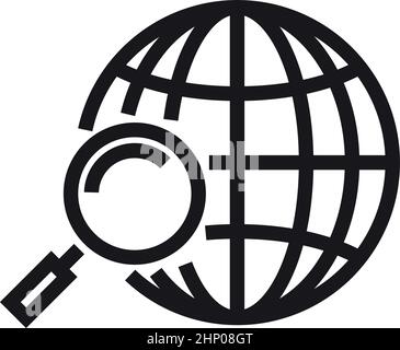 Globus mit Lupe. Symbol für globale weltweite Suche Stock Vektor