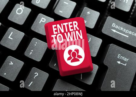 Textunterschrift mit „Enter to Win“, Unternehmensübersicht Austausch von Werten gegen Gewinnchance Gewinnpreis Zusammenfassung Ausarbeitung Eines verbindlichen Vertrags Stockfoto