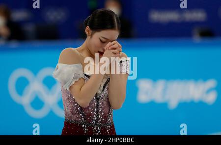 Peking, Hebei, China. 17th. Februar 2022. Young You (Kor) im Freilaufprogramm der Frauen während der Olympischen Winterspiele 2022 in Peking im Capital Indoor Stadium. (Bild: © David G. McIntyre/ZUMA Press Wire) Stockfoto