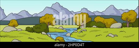 Panorama realistische helle Bergwaldlandschaft - Vektor-Illustration Stockfoto