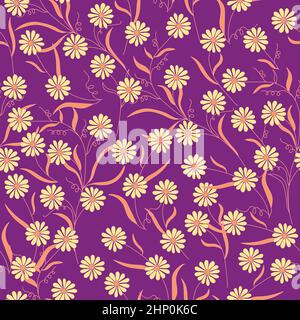 Gänseblümchen nahtlose Muster auf lila Hintergrund. Blumen. Kamille Design perfekt für Textil, Mode Stoff, Hintergründe und Tapeten. Stock Vektor