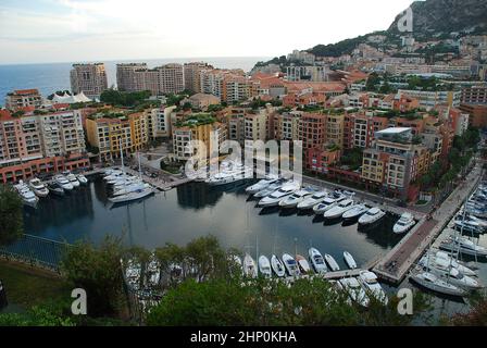 Blick auf Fontvieille, Monaco. Fontvieille ist der südlichste Bezirk des Fürstentums Monaco Stockfoto