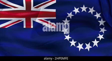 Cook Islands Flagge - realistische wehende Stoff Flagge Stockfoto