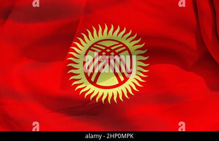 Kyrgyzstan flag - realistic waving fabric flag Stock Photo