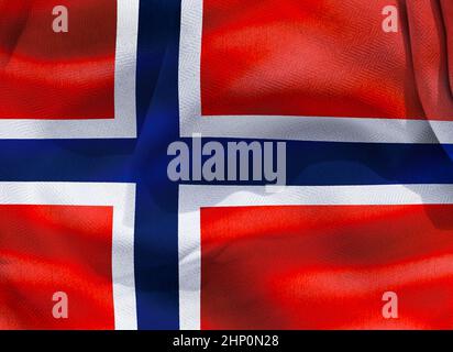 3D-Illustration einer Flagge von Svalbard und Jan Mayen - realistisch winkende Stoffflagge. Stockfoto