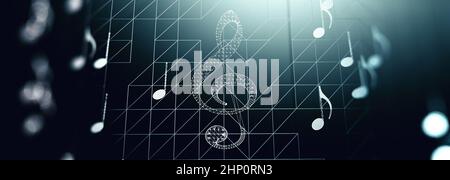 Dubstep und Techno Musik abstrakter Hintergrund.3D Illustration. Clef key.Computing und Internet-Musikkonzept. Stockfoto